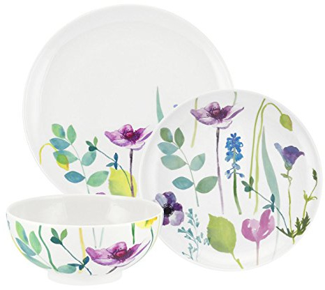 Portmeirion Water Garden 12pc Tableware Dinner Set, Serves 4 Dinner Service with Water Colour Decoration Made from Porcelain