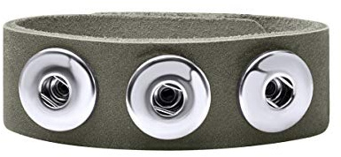 Quiges Women 18mm Snap Button Chunk Leather Bracelet Grey Artichoke Resizeable 18.5-20.5cm for Click Buttons