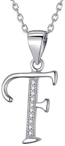 Morella Damen Halskette Silber mit Buchstabe F Anhänger 925 Silber rhodiniert mit Zirkoniasteinen weiß 45 cm