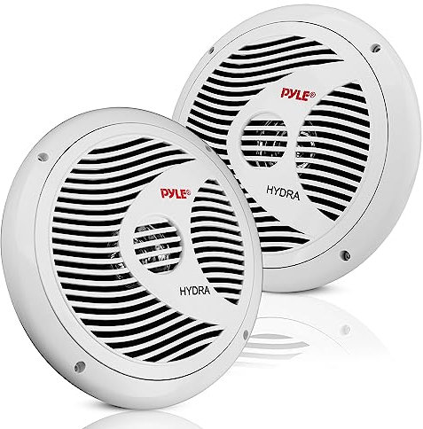 Pyle 2-Way Marine Speakers – 150W Waterproof Outdoor Boat Speakers, 17cm Dual Stereo System, Weather-Resistant, Low-Profile Design, 1 Pair (White)