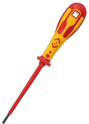 C.K Dextro VDE Slotted Screwdriver 3.5mm x 100mm, Electricians Insulated Flat Head Screwdrivers, 10,000v Test, Gripping Precision Tip, Electrical Terminal Flathead Screw Driver, Hand Tools T49144-035