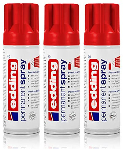 3x edding Permanent Spray verkehrsrot matt 200 ml Premium Acryllack, RAL 3020
