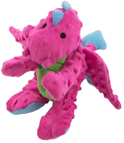 goDog Dragons Squeaky Plush Dog Toy with Chew Guard Technology, Durable Fabric & Squeaker for Active Play, Pink, Large