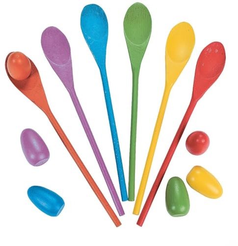 Fun Express Egg Spoon Game,six wooden spoons and six egg spoons, Pack of 12