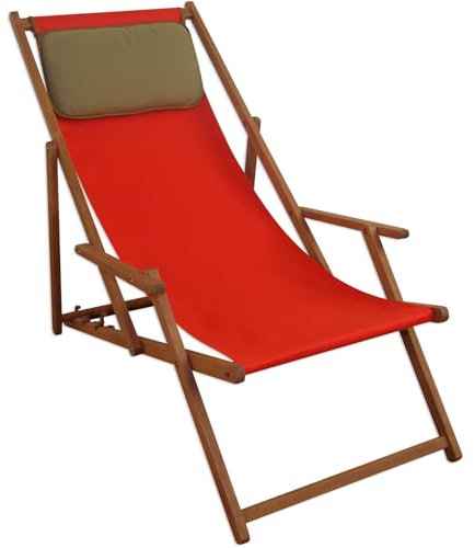 Solida Sedia a Sdraio Rossa in Faggio Eco con braccioli e Cuscino Scuro 10-308KD