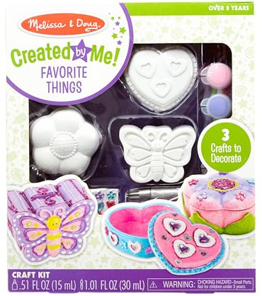 Melissa & Doug Created by Me! Favorite Things Craft Kits Set: Decorate-Your-Own Flower and Heart Treasure Boxes and Butterfly Bank