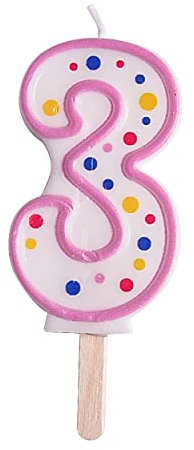 PME Kerze, Nummer 3, Kunststoff, Rosa, 4 x 1 x 6.3 cm