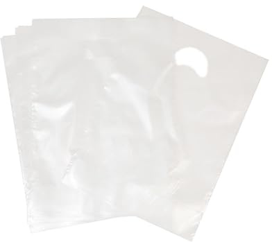 bag it Plastics 50 Clear Carrier Bags with Handles 10 x 14 + 4 - Heavy Duty Varigauge Punched Handle - Strong Shopping Bags for Shops, Gifts & Takeaway