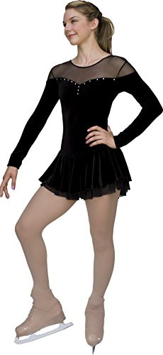 ChloeNoel DLV04 (Adult) - Velvet Double Layer Mesh Skirt Figure Skating Dress DLV04 Black Adult Medium