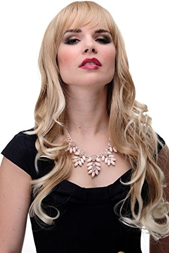 WIG ME UP - Damen Perücke große kräftige Locken, welligem Haar mit glattem Pony Blond Erdbeerblond-Platinblond-Mix ca. 65 cm 285-27T613