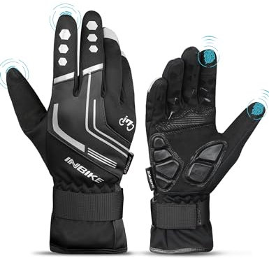 INBIKE Winterhandschuhe Fahrrad MTB Handschuhe Herren Damen Winter Touchscreen Fahrradhandschuhe Beheizbar für Radsport Road Race Downhill Wandern Schwarz L