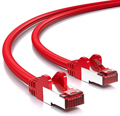 deleyCON 5m Netzwerkkabel Cat6-1000 Mbit (Kupfer, S/FTP, Halogenfrei) RJ45 Gigabit Patchkabel Ethernet LAN Kabel Cable - für DSL Internet WLAN Switch Router Modem Patchpanel POE - Rot