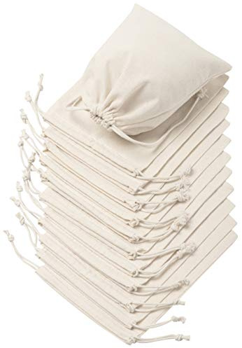 DR 100% Cotton Muslin Drawstring Bags (6x8 Inch - 12-Pack) Natural Unbleached Fabric Storage Pouches with Double Rope Closure for Pantry Kitchen Herbs Gifts