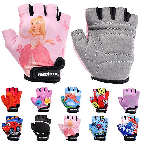Enfants Gants de Vélo Garçons Filles Cyclisme VTT Demi-Doigts Antidérapant Mitaines de Sport Antichoc Respirant Courts pour Bicyclette Réglables Scooter Paire de Gant (JR XS ~6-6,5 cm, Princess)