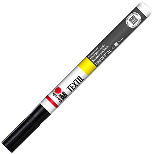 Marabu 01160003073 - Textil Painter schwarz 073, Strichstärke ca. 1 - 2 mm, Stoffmalstift für helle Stoffe, auf Wasserbasis, weicher Griff, waschbeständig bis 60°C, lichtecht, einfache Anwendung