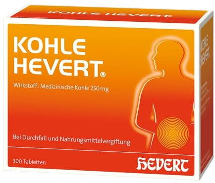 Kohle Hevert bei Durchfall sowie bei Vergiftungen durch Lebensmittel, Schwermetalle und Medikamente, 300 St. Tabletten