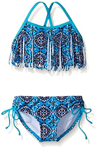 Kanu Surf Girls' Big Hannah Fringe Bikini Swimsuit, Blue, 14