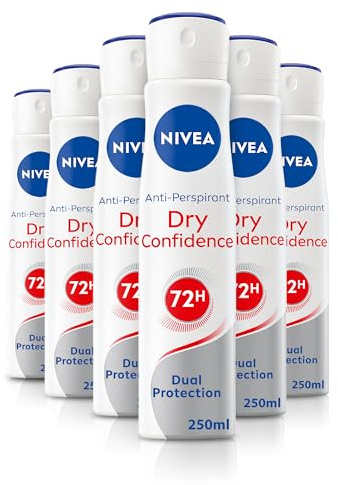 NIVEA Dry Confidence 72H Anti-Perspirant Deodorant Spray (250ml, Pack of 6), Women's Sweat Block Aerosol Anti-Perspirant Spray with 72H Odour Protection Effect, Daily Use Women's Deodorant