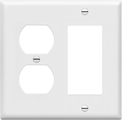 ENERLITES Combination Duplex Receptacle Outlet/Decorator Rocker Light Switch Wall Plate Cover, Standard Size 2-Gang 4.50 x 4.57, Polycarbonate Thermoplastic, UL Listed, 882131-W, White
