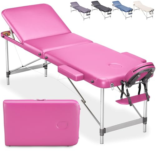 BELTOM® Table de Massage 3 Zones Portables en Aluminium lit esthetique + Sac - Rose