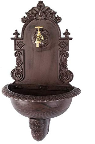 aubaho Fontaine Murale de Jardin avec Vasque - Style Antique - Aluminium - Motif grappe de Raisin - Marron