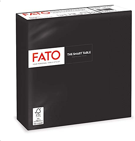 Fato, Servilletas de Papel Desechables, Ideal para Almuerzos Informales y Buffets, Paquete de 50 Servilletas, Tamaño 33x33, Dobladas en 4, 2 capas, Color Negro, 100% Puro Papel de Celulosa