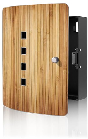 banjado Design Schlüsselkasten aus Edelstahl für 10 Schlüssel - Schlüsselschrank zur Schlüssel Aufbewahrung 24 x 21,5 x 7cm groß mit praktischem Magnetverschluss - Motiv Bambusholz