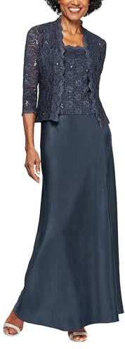 Alex Evenings Two Piece Mother of The Bride Dress with Lace Jacket (Petite And Regular Sizes) Vestito per Occasioni Speciali, Midnight, 50 (Pacco da 2) Donna