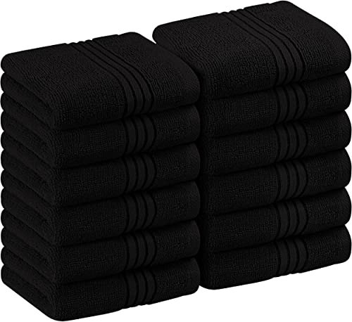 Utopia Towels - 12er Luxuriöses Waschlappen-Set aus 100% Baumwolle, saugfähig und weich, 30 x 30 cm, Seifentücher (Schwarz)