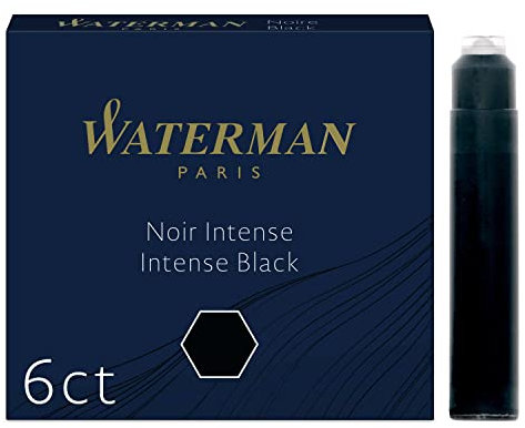 Waterman Fountain Pen Refill Ink Cartridges | Standard International (Short) | Intense Black | 6 Count
