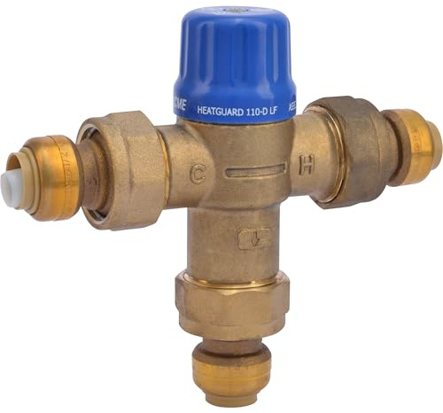 Cash Acme 1/2 Inch HG110-D Thermostatic Mixing Valve with SharkBite Union Connections, Brass Plumbing Fitting, 24504