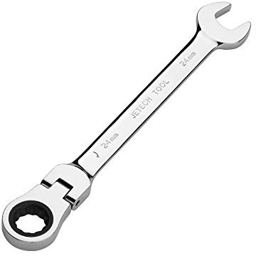 Jetech 24mm Flex-Head Ratcheting Combination Wrench, Premium Industrial Grade Spanner 72-Tooth Cr-V Steel - 180 Degree Flexible Box End Perfect for Tight Spaces, Auto & DIY Repair