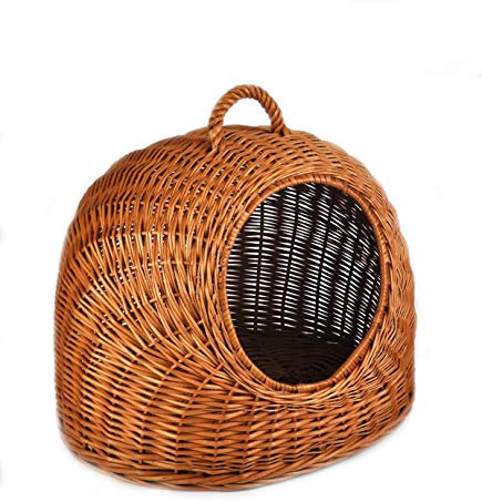 MyBer® Katzen Hunde Häuschen Katzenkorb Kundekorb Katzenhöhle Katzentransportbox 50/40/40cm Weidenkorb Kleintier Transport Box Korb aus Weide geflochten K5-081