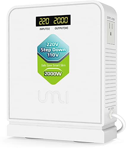 UMI 2000W Step Down Voltage 220v to 110v Converter, Heavy Duty Power Converter, Power Transformer with Auto Mode for Large Capacity Equipment, Step Down 220v to 110v - US to Europe Voltage Converter