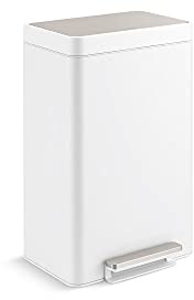 KOHLER 20940-STW 13-Gallon Stainless Steel Step Trash Can, White Stainless Steel, Hands-Free Pedal, Quiet-Close Lid, Fingerprint-Resistant, Durable, K-20940-STW