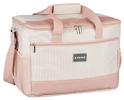 B.PRIME 20L Kühltasche Classic Rose-Gold gestreift, 36x26x22cm, Isoliertasche, Lunch-Tasche I Kühlbox, Eistasche, Campingtasche, Picknick, Outdoor, Reisen, Einkauf I Auto