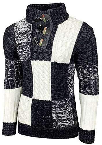 Pull en grosse maille pour homme - Col montant - Veste d'hiver - Loisirs - Motif chiné - B-51112, Noir , L