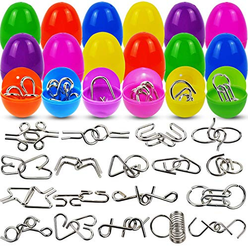 JOYIN 18 Ostereier Gefüllt mit 3D Puzzle Spielzeug Set aus Metall für Ostergeschenke, Knobelspiele Geduldspiele Metallpuzzle Erwachsene Kinder, Ostereiersuche, Ostereier zum Befüllen für Osterkörbe