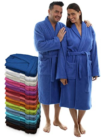 LEBENGOOD Peignoir unisexe pour femme et homme 100% coton éponge américain 400 g avec ceinture, poches, douche, peignoir doux, serviette (Azulon XL)