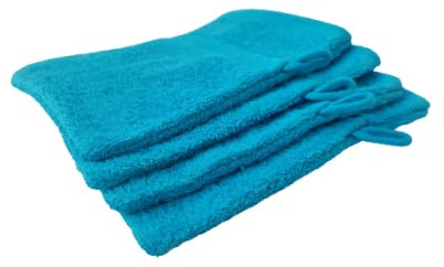 Merkanta 4er Set Waschhandschuhe Türkis 100% Baumwolle Waschlappen Größe 16x21cm Frottee kuschelweich, saugstark, voluminös - praktisch durch Schlaufe