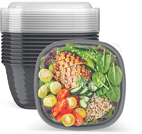 Bentgo Prep - 1-Compartment Bowls with Custom Fit Lids - Reusable, Microwaveable, Durable, PFAS & BPA-Free, Freezer and Dishwasher Safe Meal Prep Food Storage - 10 Bowls & 10 Lids (Graphite)