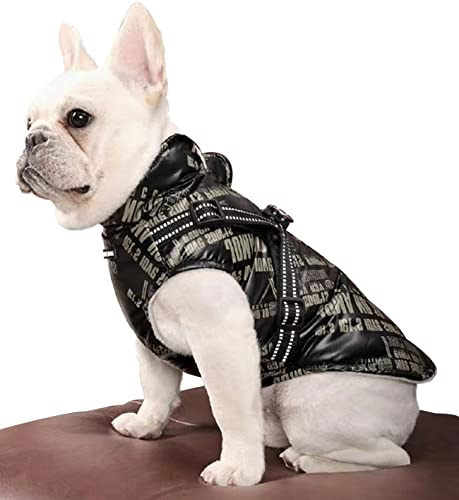 Abrigo Cálido Impermeable para Perros, Chaleco con Forro Polar, Ropa Ajustable para Perro con Anilla para el Arnés, Correa con Reflectante, Cremallera Ajustable sin Mangas (Medium, Negro)
