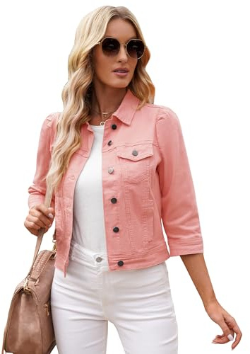 Vetinee Women's Pink Cropped Denim Shacket - Size X-Large/16-18