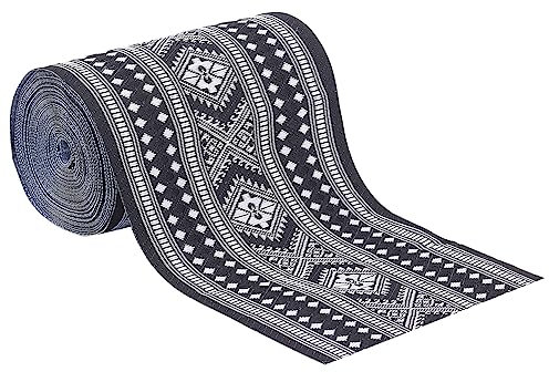 BENECREAT Nastro Jacquard Nero Largo 10cm Decorativo Nastro in Tessuto Jacquard Vintage da 7 m Decorativo， Motivo A Rombo per Decorazioni Artigianali Fai da Te, Fasce per Cappelli