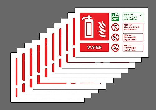Water Fire Extinguisher ID Safety sign 150mm x 100mm (Pack of 10 signs) - Self adhesive stickers