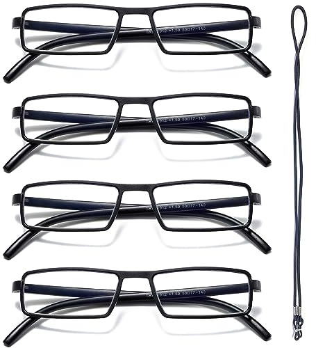 Hubeye 4 Paia Occhiali da Lettura TR90 per Uomo e Donna Montatura Rettangolare Ultraleggero Occhiali Anti Luce Blu 2.50