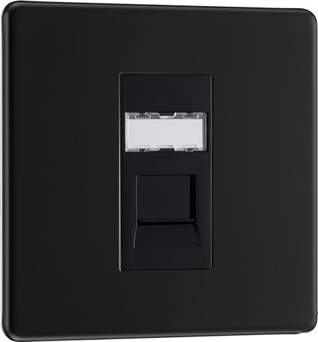 BG Electrical Screwless Flat Plate Single RG45 Telephone Socket, Matt Black