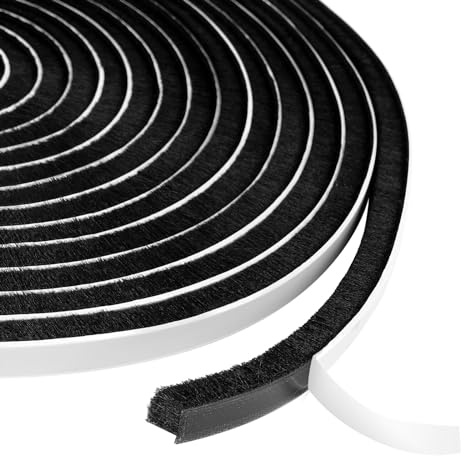 Flintronic 6M Self-Adhesive Brush Seal Strip, 9mm(W) x9mm(T) Door Window Brush Seal Weather Strip, Adhesive Brush Weather Stripping for Air Stopper, Sliding Door Window and Wardrobe - Black