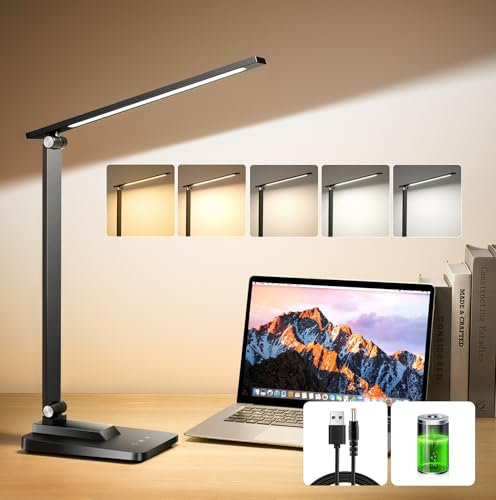 Rechargeable Lamp, 3600mAh Cordless Lamp,10 Brightness/5 Colors/Memeroy Battery Lamp+45min Timer, Eye-Caring Desk Light, Flexible LDE Desk Lamps Office, Working, Crafting, Studying, Sleep
