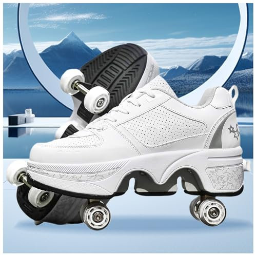 Rollschuhe Schuhe,Schuhe mit Rollen für Mädchen,Turnschuhe mit Rollen Jungen,Roller Schuhe zum Einklappen,LED Roller Skates for Kids,Schuhe Roller Frauen(I, 35)
